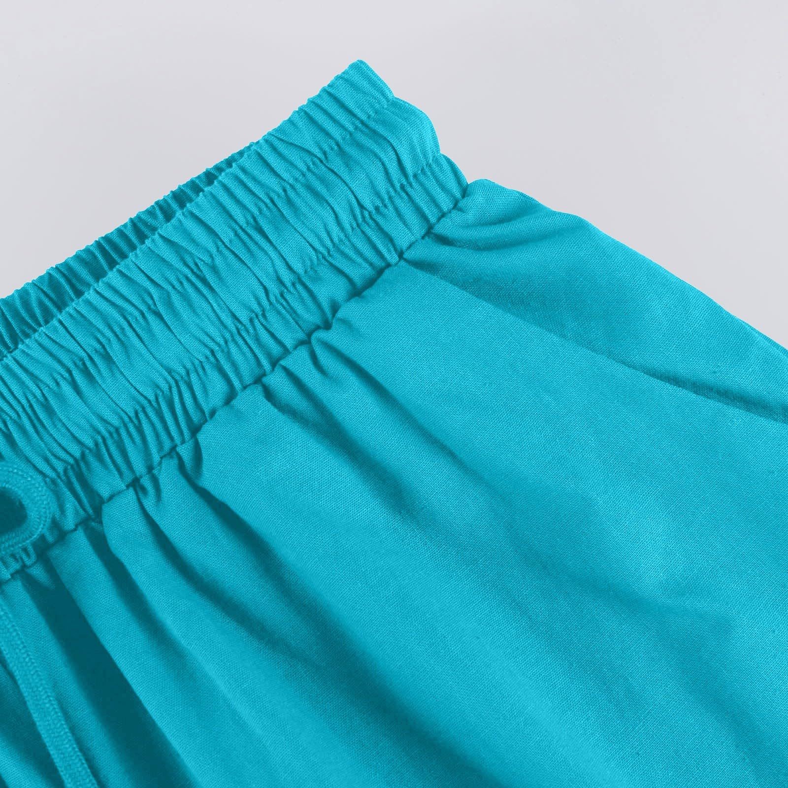 thumbnail image 5 of Pantalones de lino para mujer con bolsillos, cintura alta con cordón elástico, largo cinco octavos, confeccionados en suave tejido de poliéster, informales, para el parque, fiestas o citas., 5 of 7